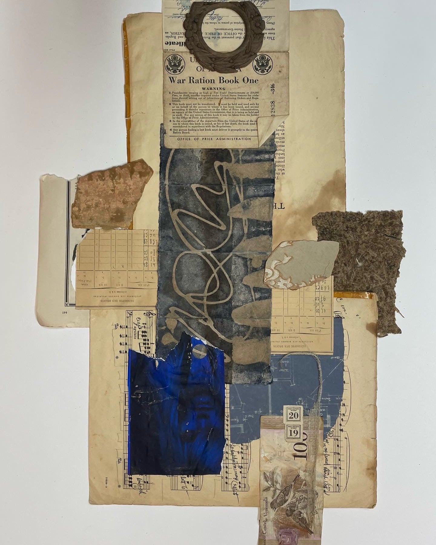 Collage of vintage papers and textures on a white background