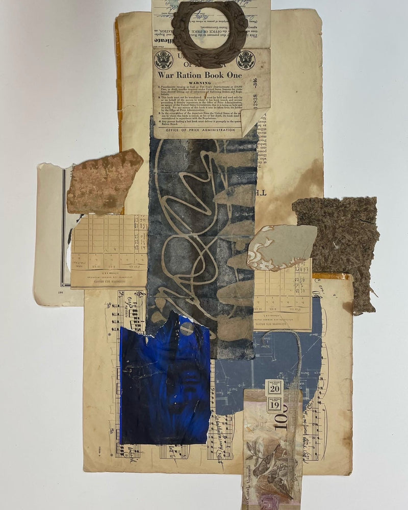 Collage of vintage papers and textures on a white background