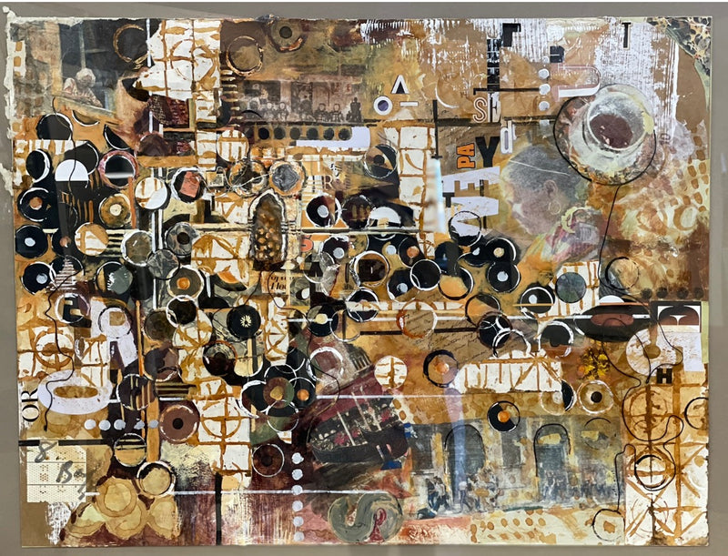 Abstract art piece with a mix of textures and colors